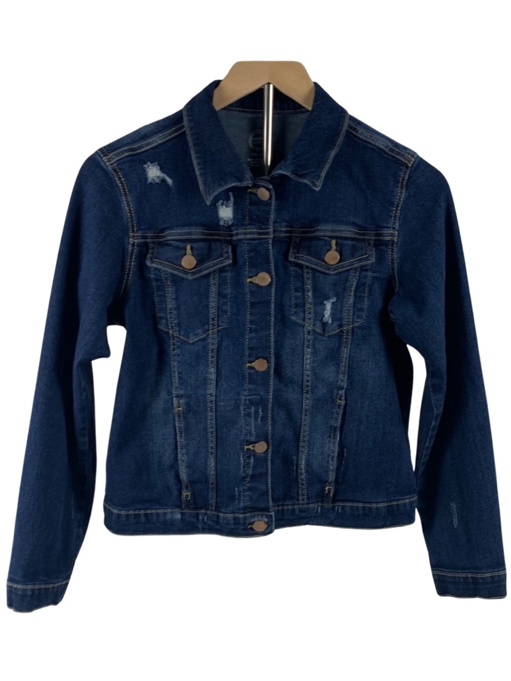 Wonder Nation Kids Distressed Dark Blue Jean Jacket Size XXL 18 Casual Fall
